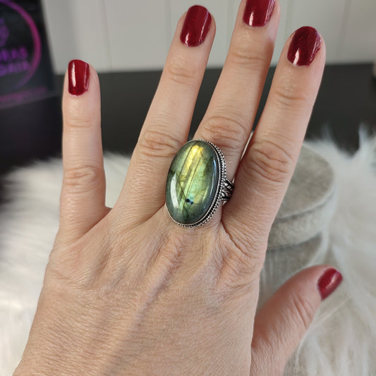 Anillo baño de plata labradorita flash