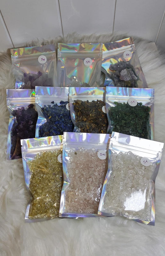 Pack chips, mini cuarzos y varitas de minerales varios modelos