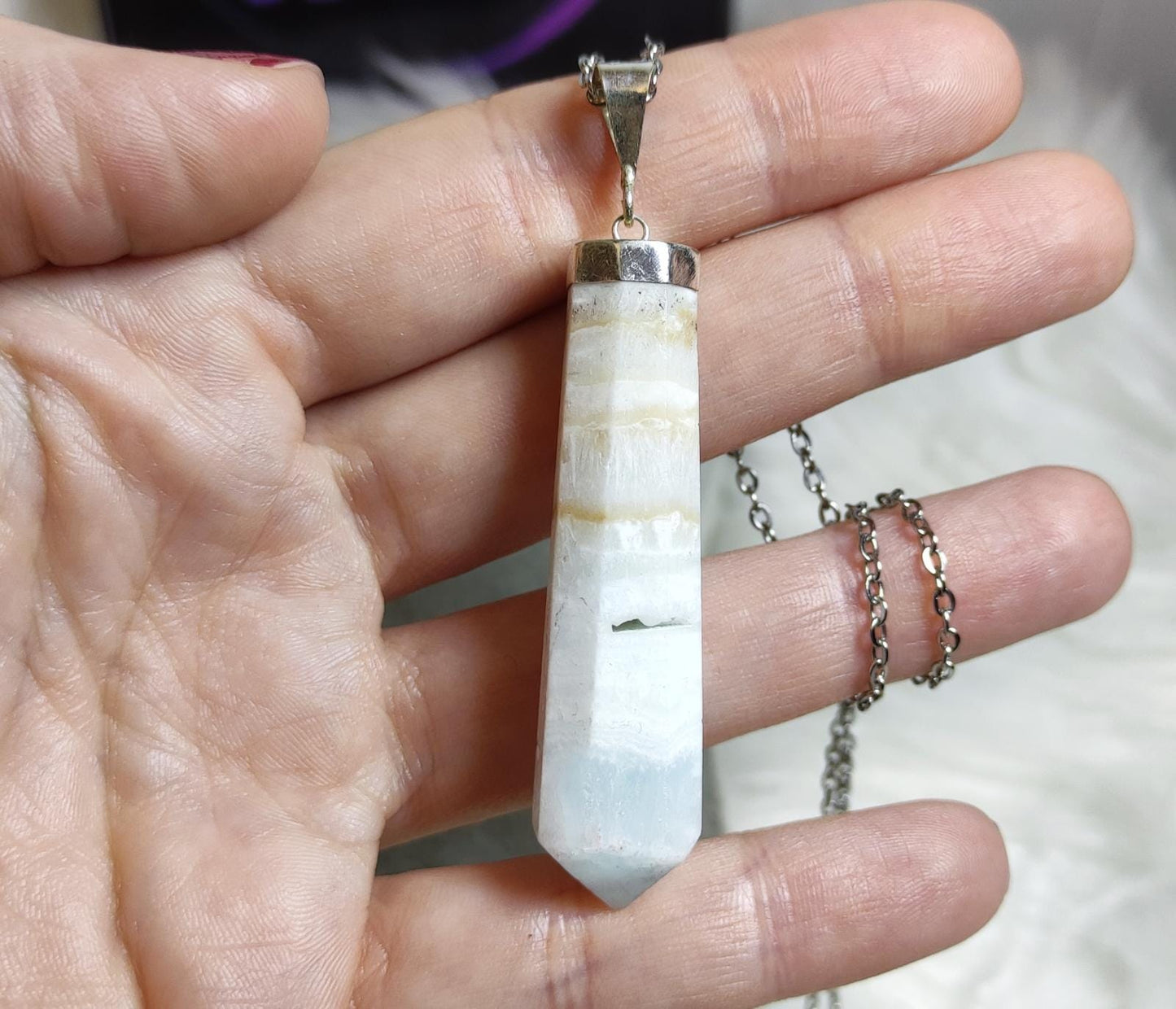 Colgante plata de ley 925 con calcita caribeña azul n°1
