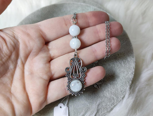 Collar baño de plata con piedra luna