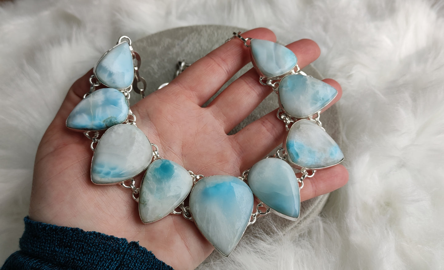 Gran gargantilla baño de plata con larimar