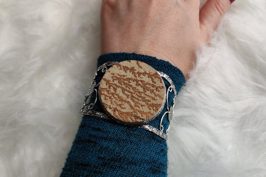 Brazalete ajustable baño de plata con ágata alemana dendrítica