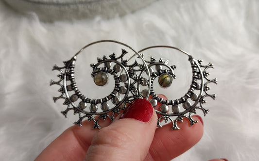 Pendientes baño de plata con labradorita