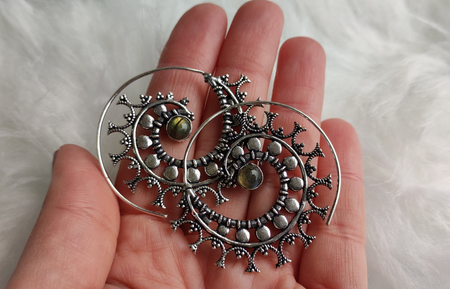 Pendientes baño de plata con labradorita