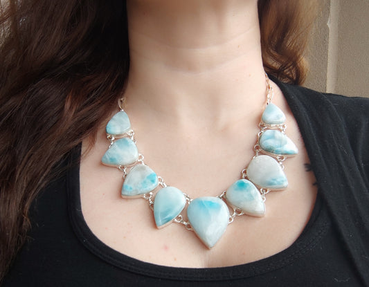 Gran gargantilla baño de plata con larimar