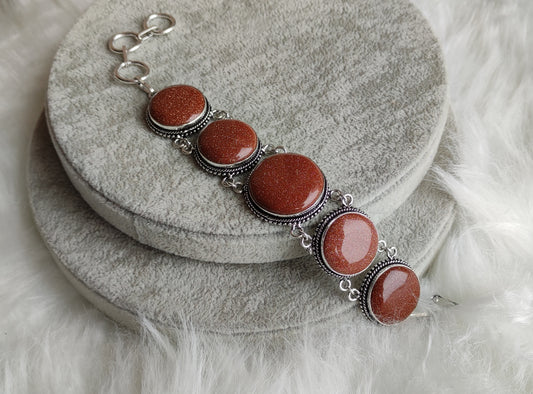 Pulsera baño de plata con aventurina dorada o piedra sol