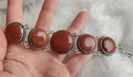 Pulsera baño de plata con aventurina dorada o piedra sol