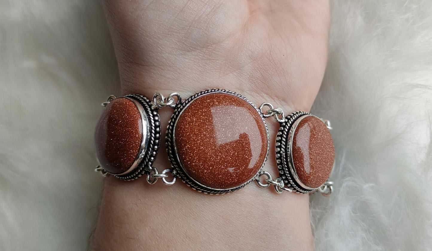 Pulsera baño de plata con aventurina dorada o piedra sol
