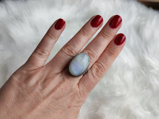 Anillo baño de plata con piedra luna +