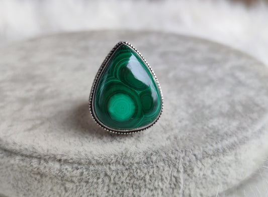Anillo baño de plata con malaquita con ojos 👀👀