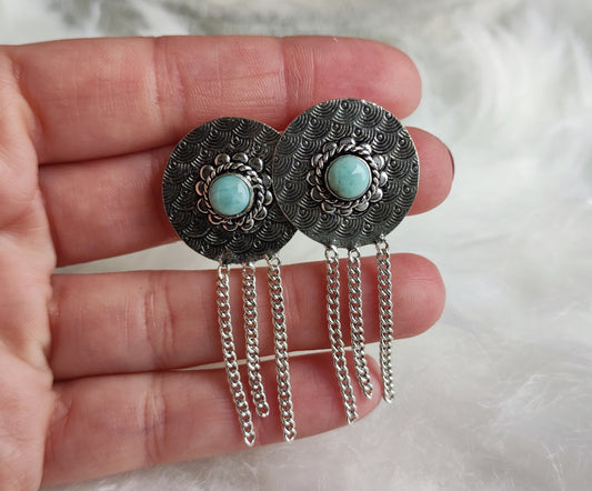 Pendientes diseño baño de plata con larimar