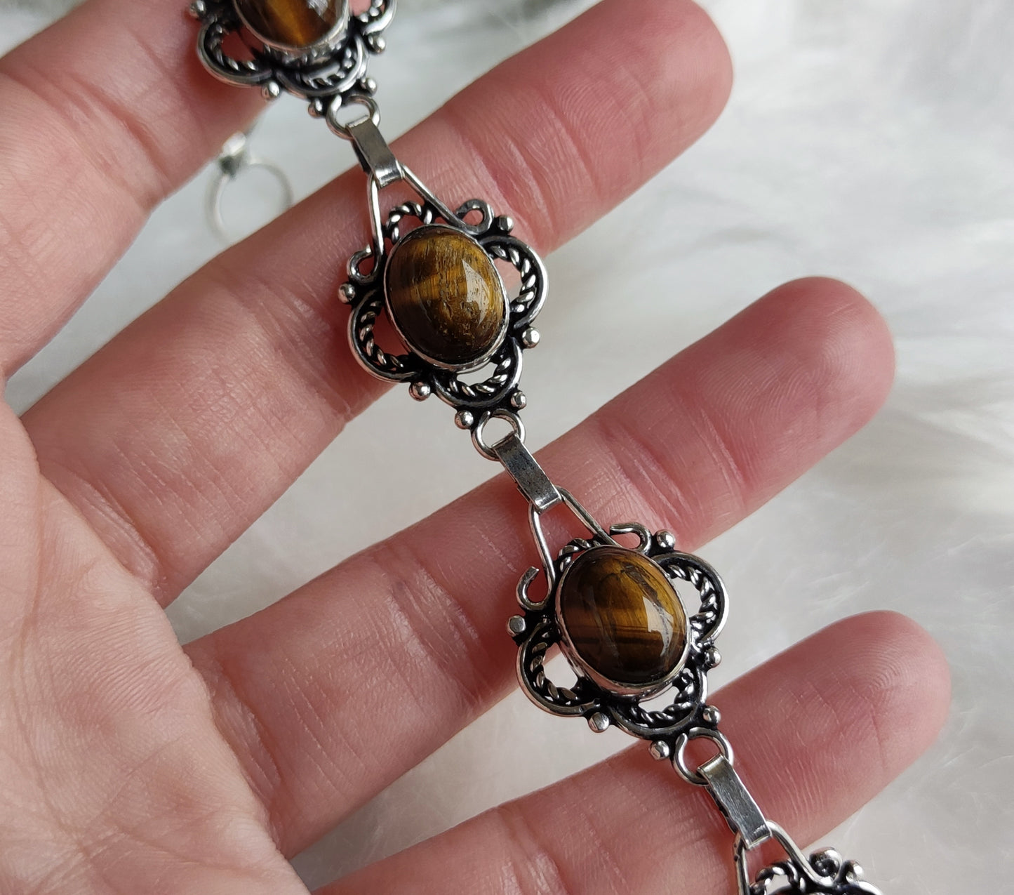 Pulsera baño de plata con ojo de tigre