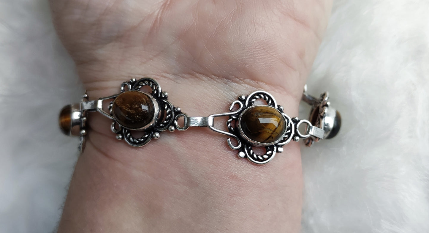 Pulsera baño de plata con ojo de tigre
