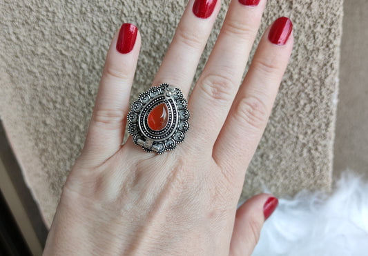 Anillo relicario baño de plata y agata carneola - Cornalina