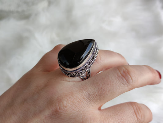 Anillo baño de plata y onix negro