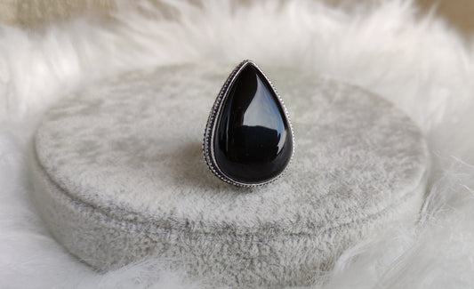 Anillo baño de plata y onix negro