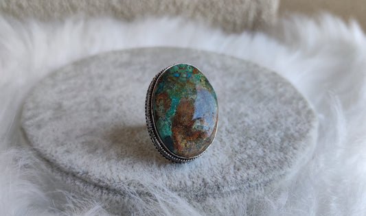 Anillo baño de plata y azurita