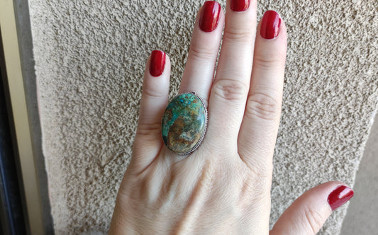 Anillo baño de plata y azurita