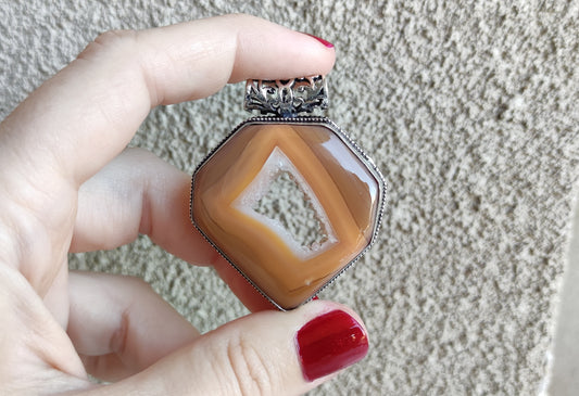 Colgante baño de plata con agata botswana drusada