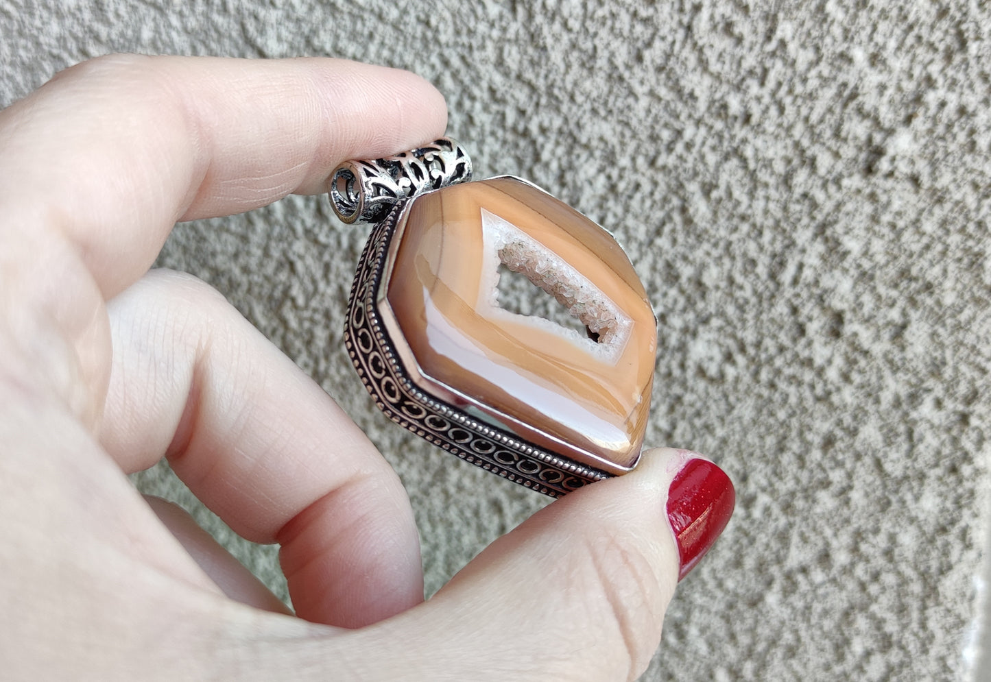 Colgante baño de plata con agata botswana drusada