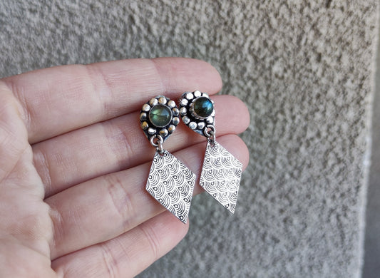 Pendientes baño de plata con labradorita