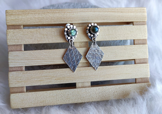 Pendientes baño de plata con labradorita