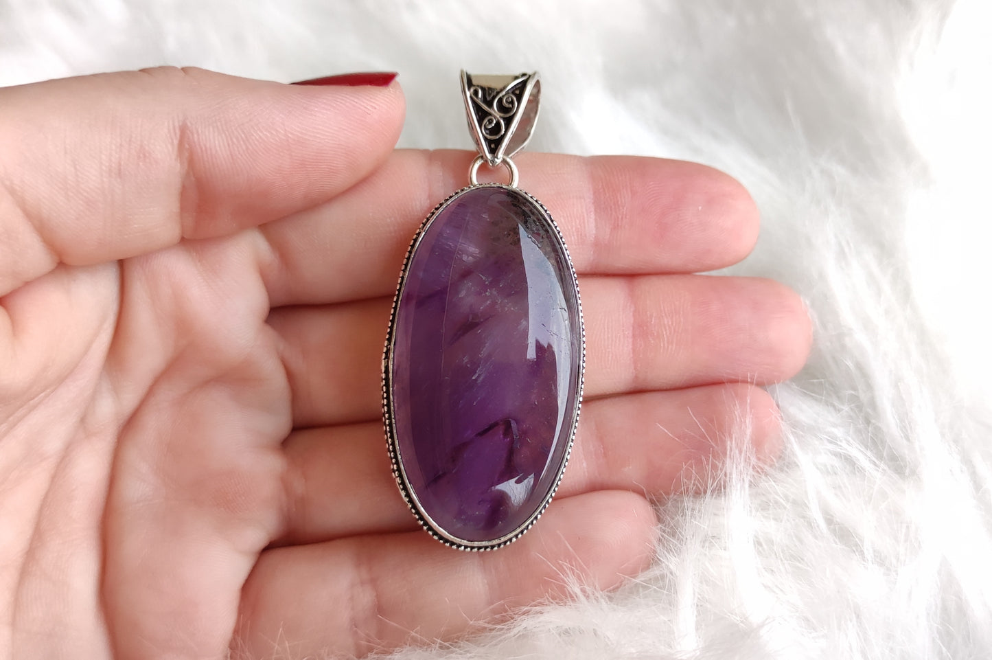 Colgante baño de plata con amatista con inclusiones