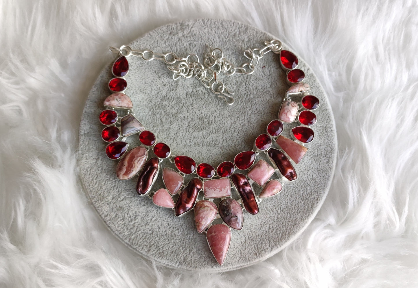 Gargantilla baño de plata con rodocrosita