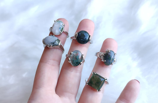 Anillo bisuteria y ágata musgo - Diferentes medidas