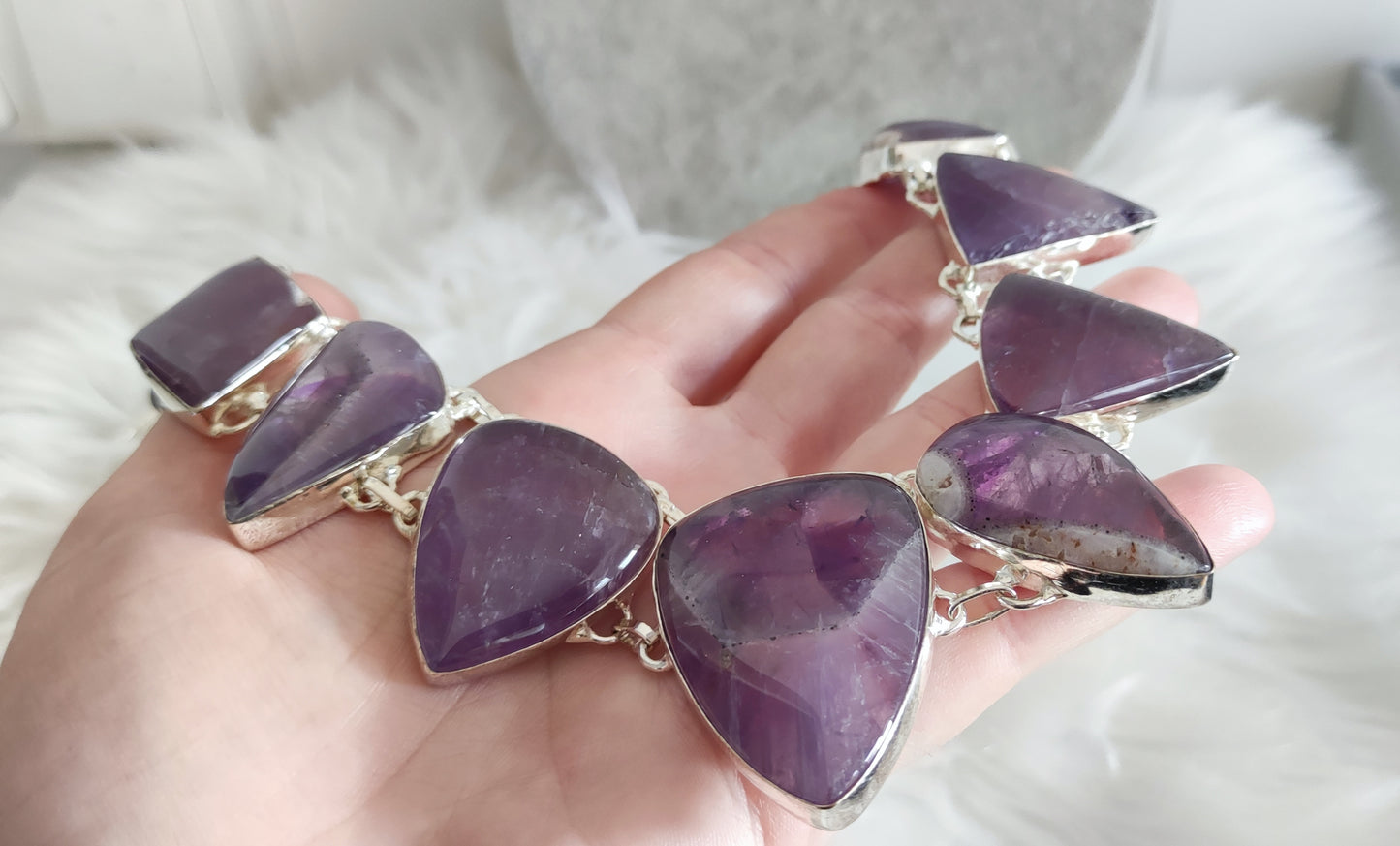 Gargantilla baño de plata con amatista