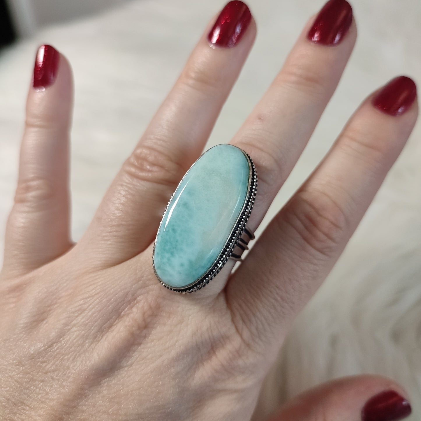 Anillo baño de plata con larimar BB