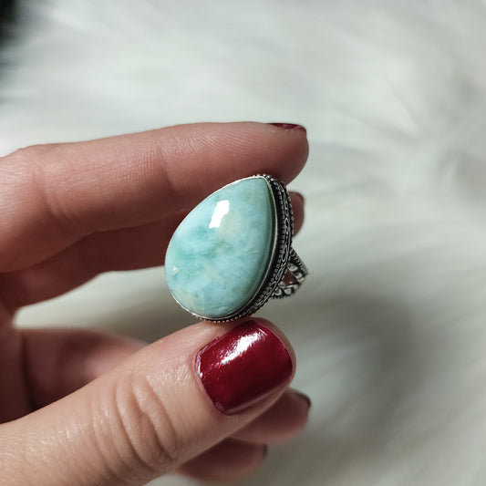 Anillo baño de plata con larimar