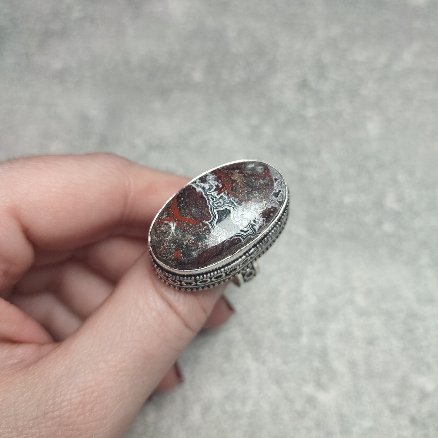 Anillo baño de plata con agata mejicana