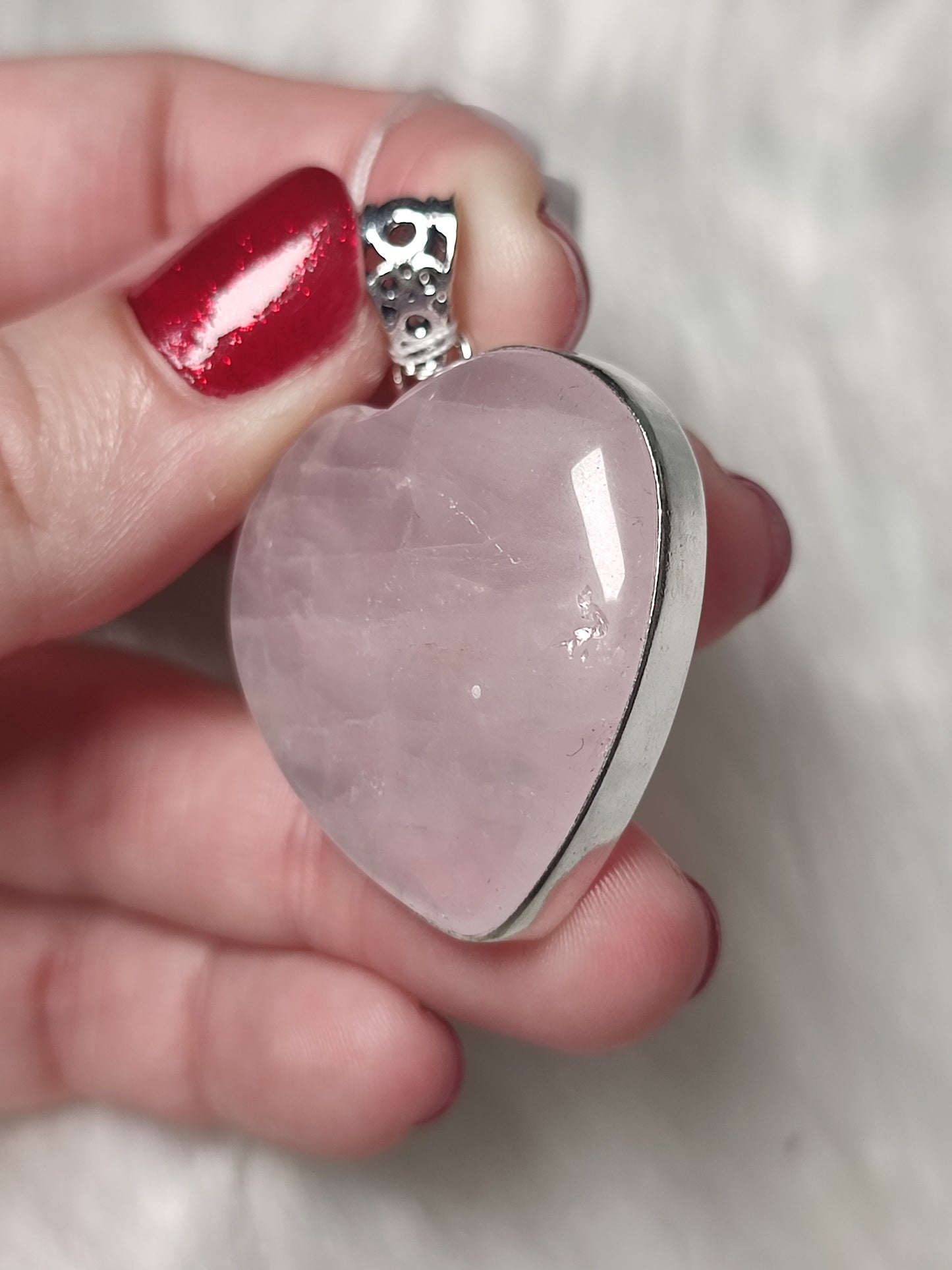 Colgante baño de plata con cuarzo rosa 2 - Corazón