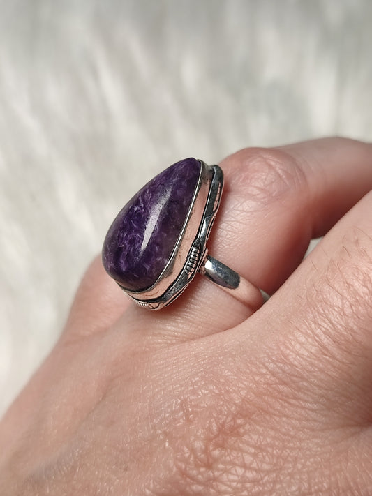 Anillo baño de plata con charoita - Ajustable 33