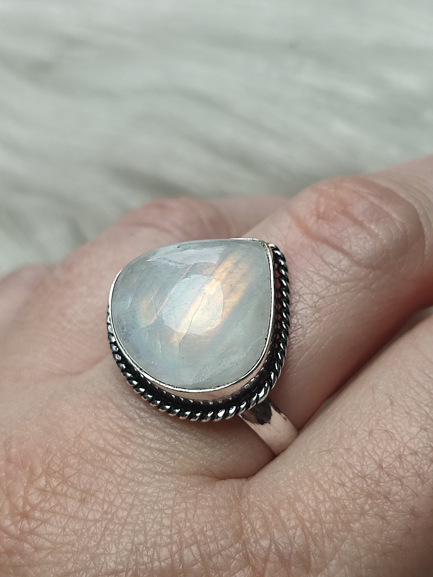 Anillo baño de plata con piedra luna - Ajustable 192