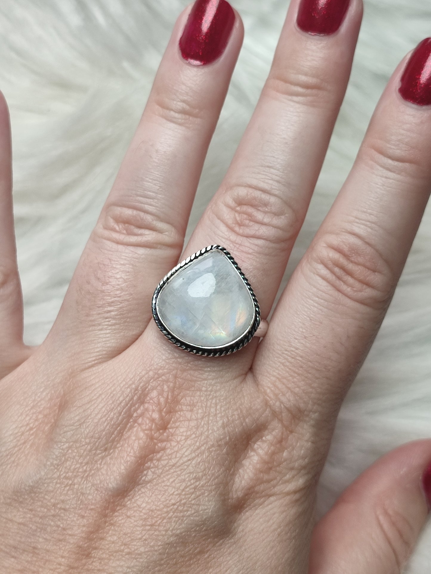 Anillo baño de plata con piedra luna - Ajustable 192