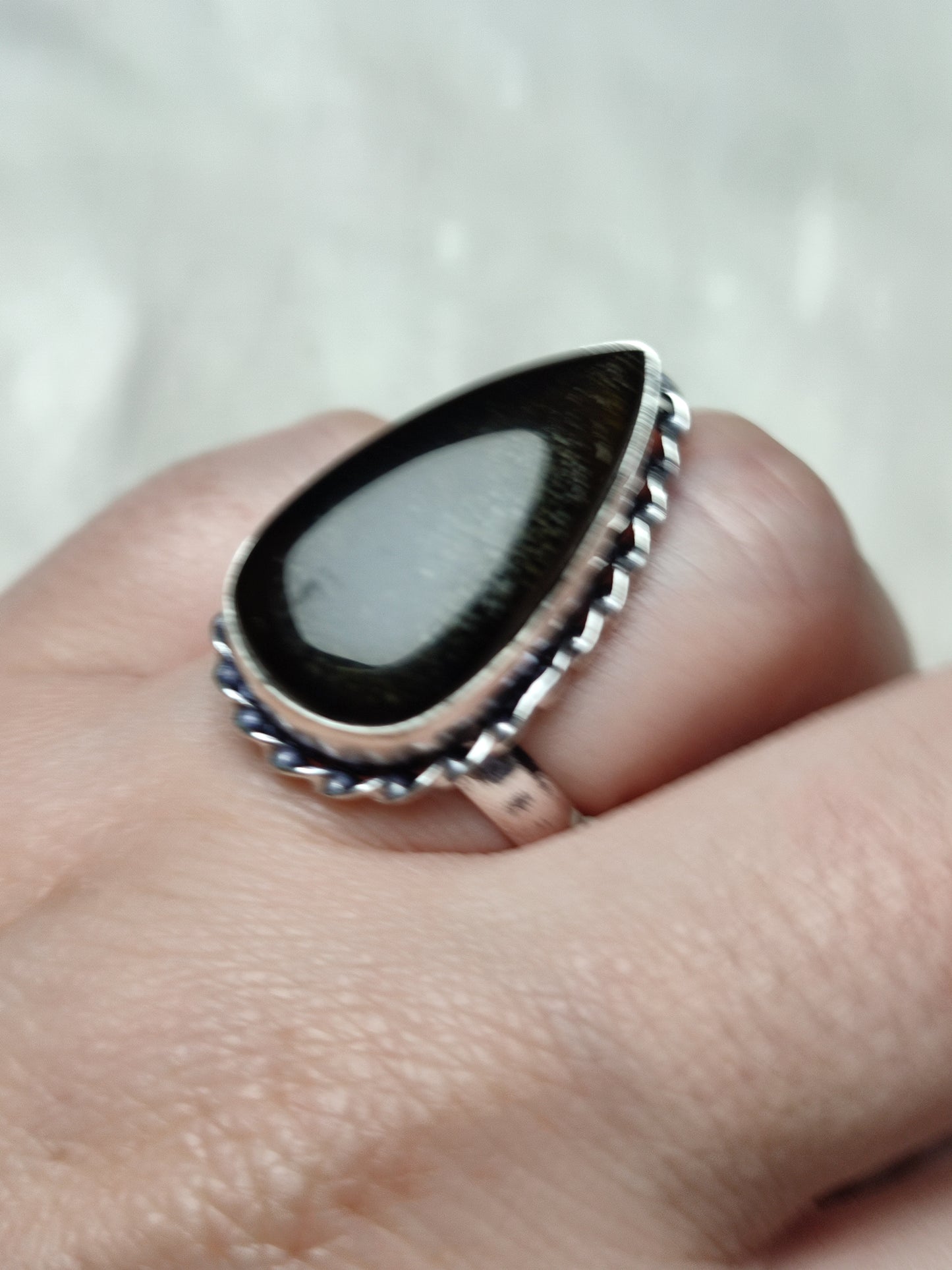 Anillo baño de plata con obsidiana dorada  - Ajustable 176