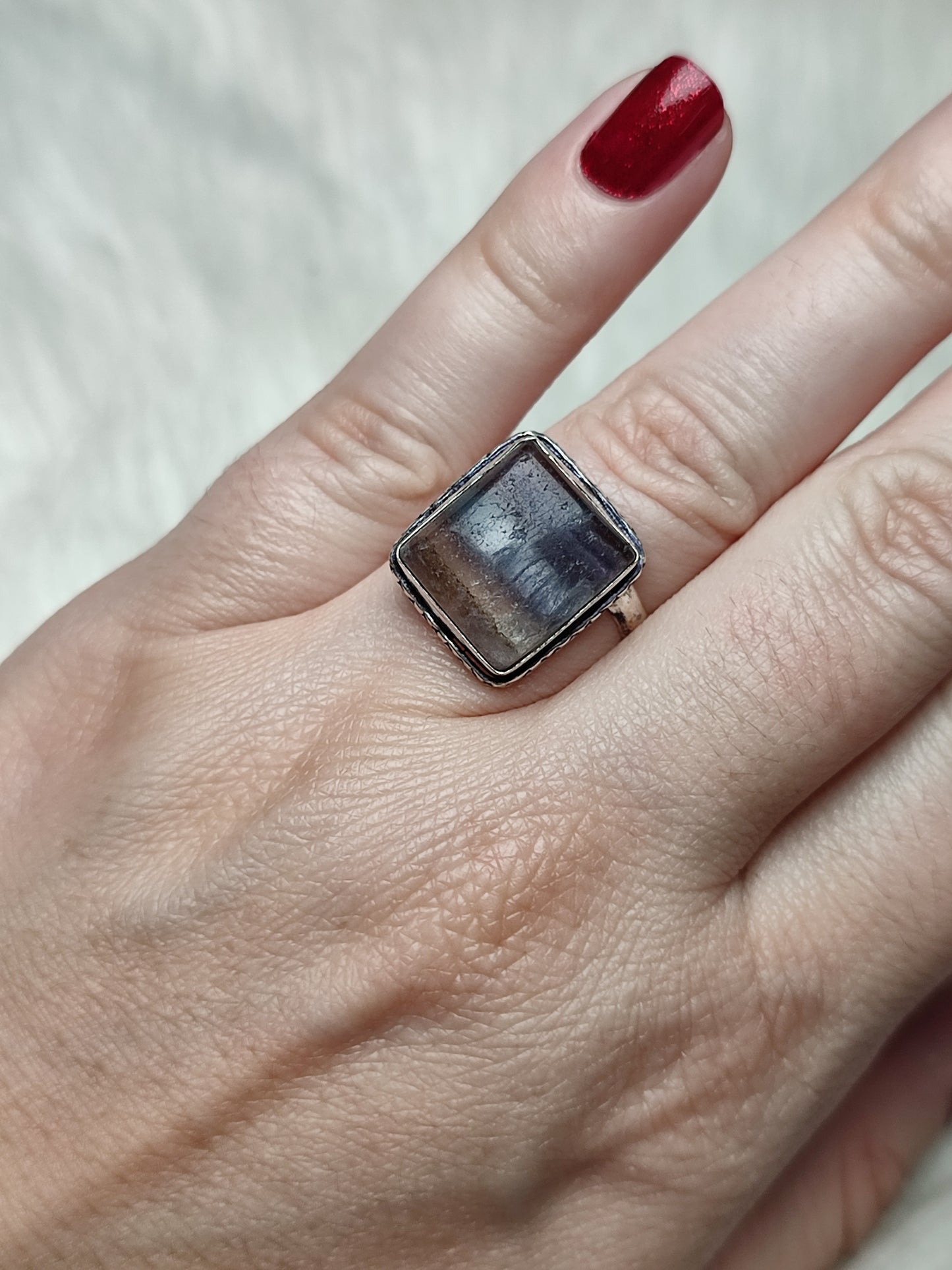 Anillo baño de plata con fluorita  - Ajustable 113