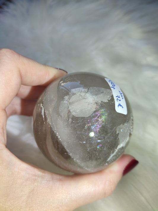 Esfera cuarzo ahumado con grieta natural e inclusiones 430 gramos