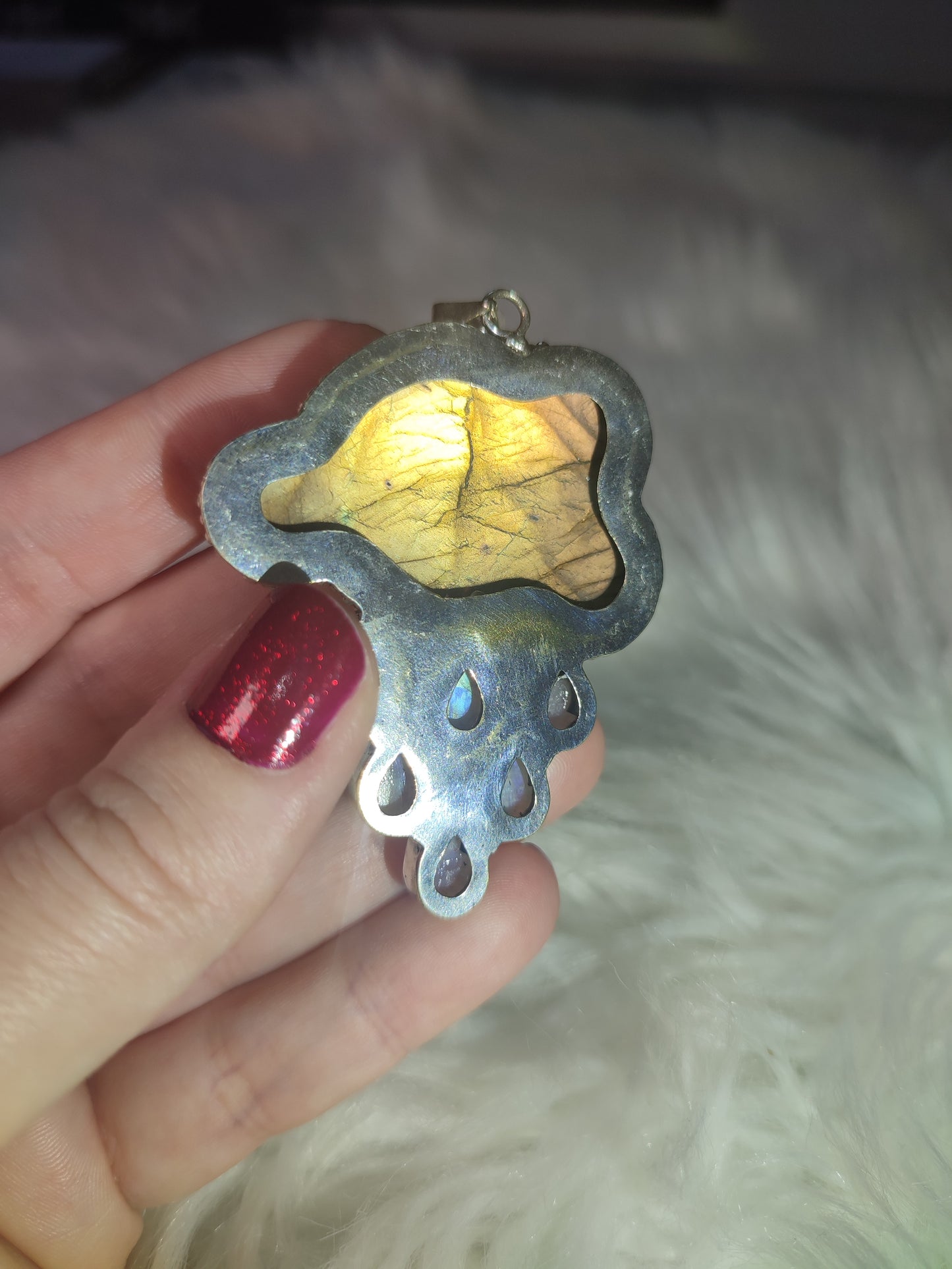 Colgante baño de plata con labradorita y piedra luna - Nube 444