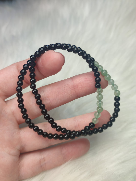 Pulsera elástica bolas 4 mm - Obsidiana y aventurina verde