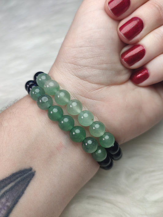 Pulsera elástica bolas 8 mm - Obsidiana y aventurina verde