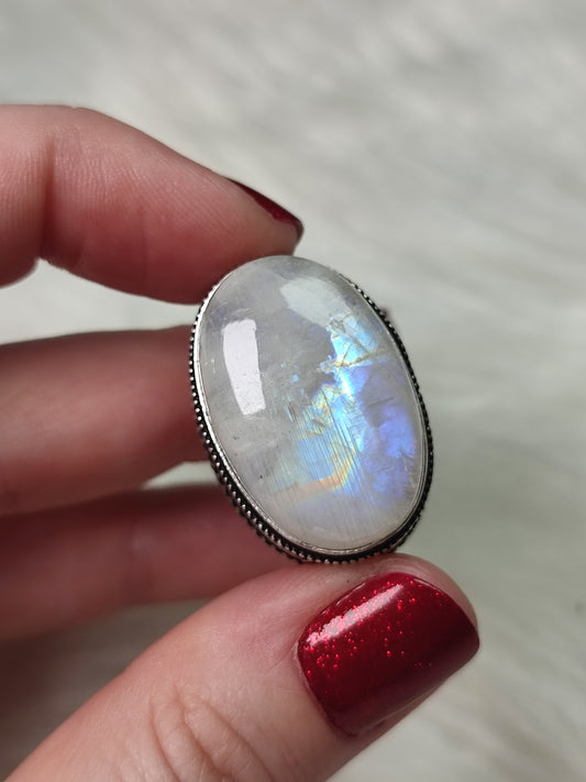 Anillo baño de plata con piedra luna - LO2