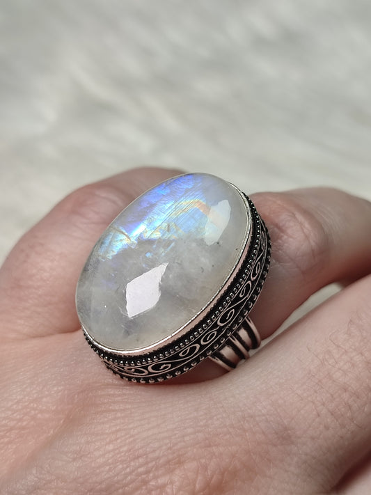 Anillo baño de plata con piedra luna - LO2