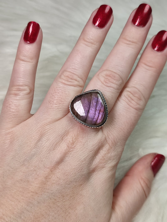 Anillo baño de plata con labradorita morada - Ajustable 4