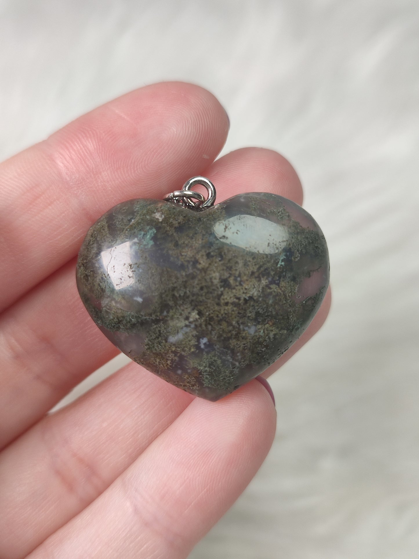 Colgante acero con corazón ágata musgo n° 225