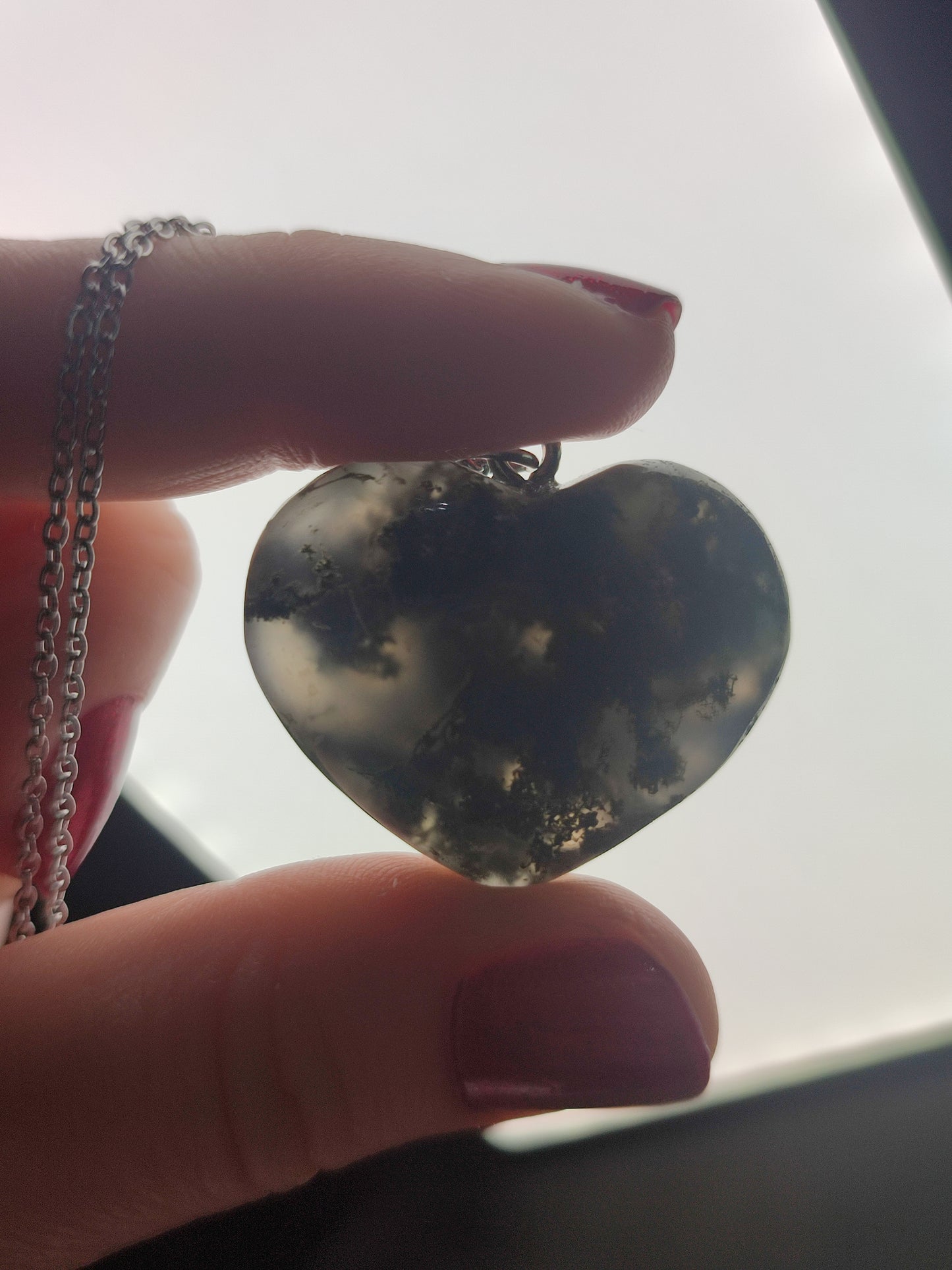 Colgante acero con corazón ágata musgo n° 225