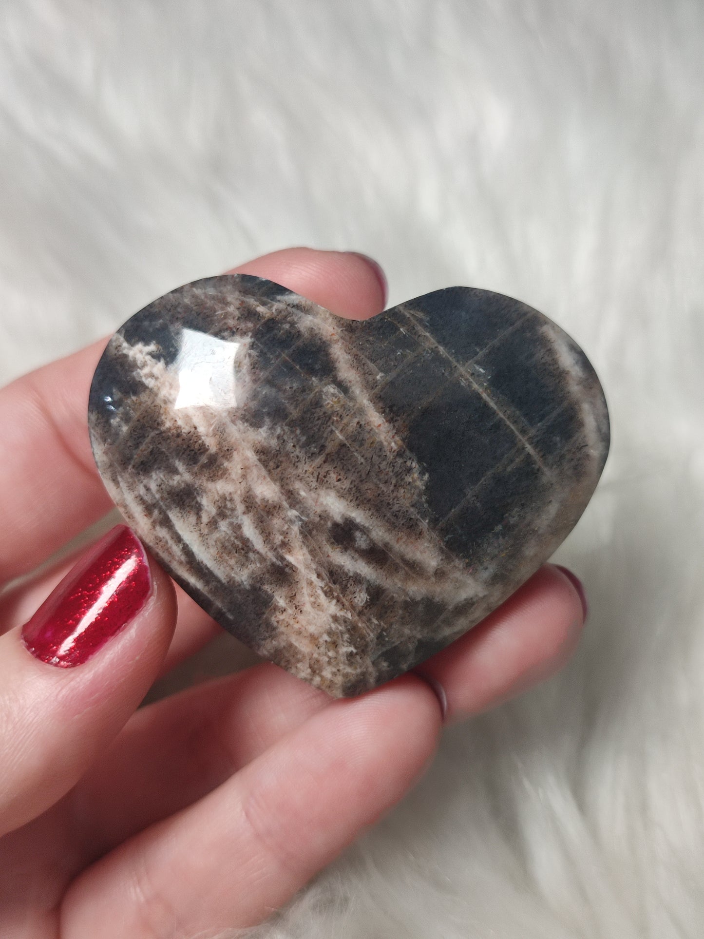 Corazón piedra luna negra latticce - Alta calidad