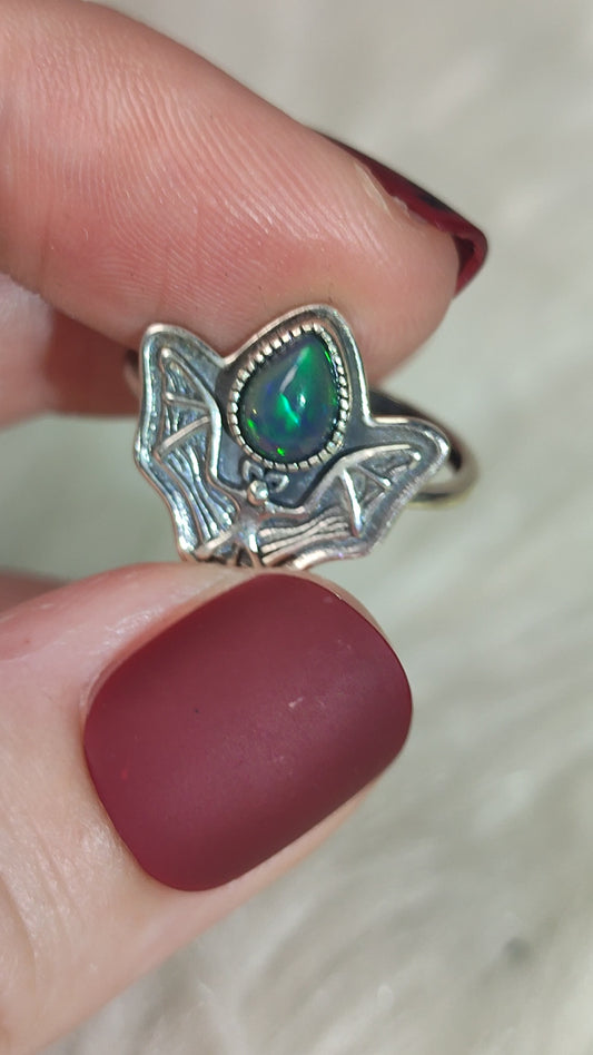 Anillo plata de ley 925 con ópalo negro n° 48